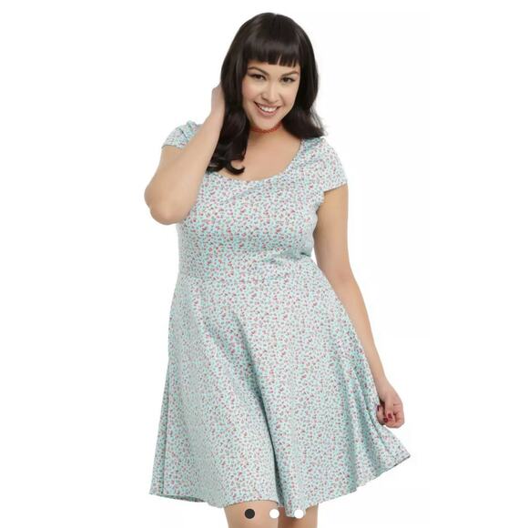 Hot Topic Teal &‎ Pink Floral Fit & Flare Skater Dress Size Large - Picture 1 of 10